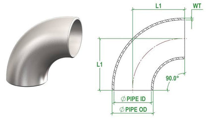 SS 304 90* Short Elbow [Buttweld]